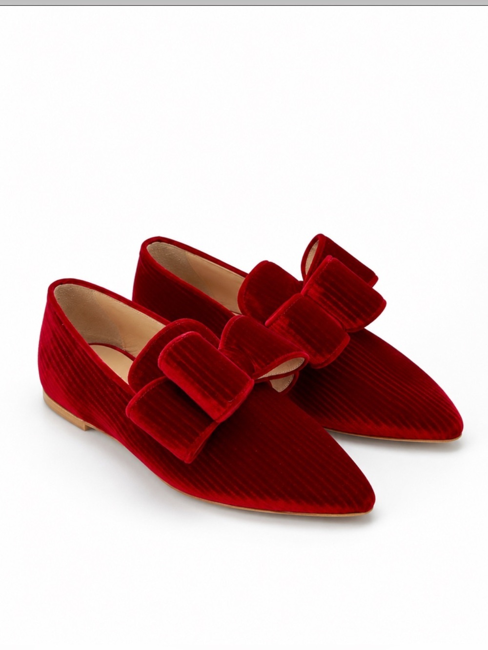 NWB Polly Plume Joy 70’s Red Velvet Bow Pointed Toe Ballet Flats Shoes EU39 US 9